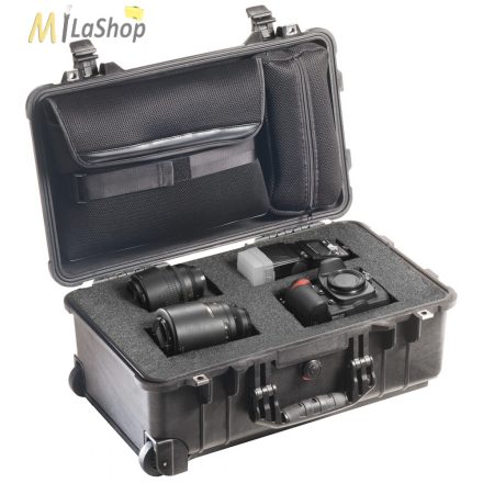 Peli Case 1510LFC Stúdió Védőtáska: gurulós műanyag táska szivacsos, laptoptartóval a fedélben, (fotós táska), Belső: 502x280x193 mm