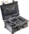  Peli Case 1560LFC Stúdió védőtáska: gurulós műanyag táska, szivacsos, laptoptartóval a fedélben, Belső: 518x392x229 mm 