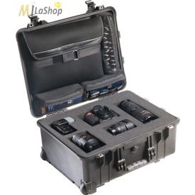   Peli Case 1560LFC Stúdió védőtáska: gurulós műanyag táska, szivacsos, laptoptartóval a fedélben, Belső: 518x392x229 mm 