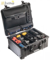 Peli Case 1560SC Stúdió Táska: gurulós műanyag védőtáska, választófalas betéttel, laptoptartóval a fedélben, Belső: 518x392x229 mm 