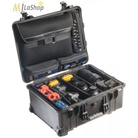   Peli Case 1560SC Stúdió Táska: gurulós műanyag védőtáska, választófalas betéttel, laptoptartóval a fedélben, Belső: 518x392x229 mm 