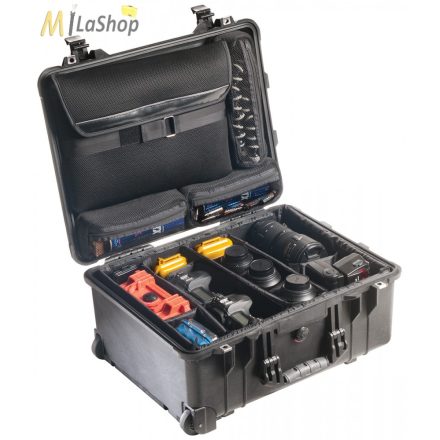 Peli Case 1560SC Stúdió Táska: gurulós műanyag védőtáska, választófalas betéttel, laptoptartóval a fedélben, Belső: 518x392x229 mm 